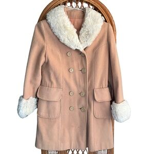 Vintage Penny Lane Style Wool Coat With Fur Trim